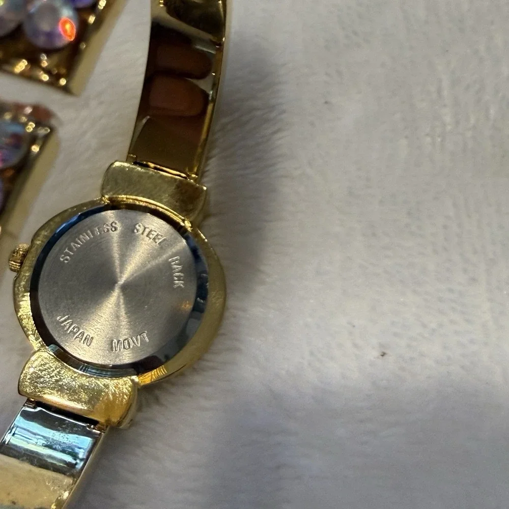 Persona Gold Tone Rhinestone Cuff Bracelet Watch Japan Quartz Women's Working